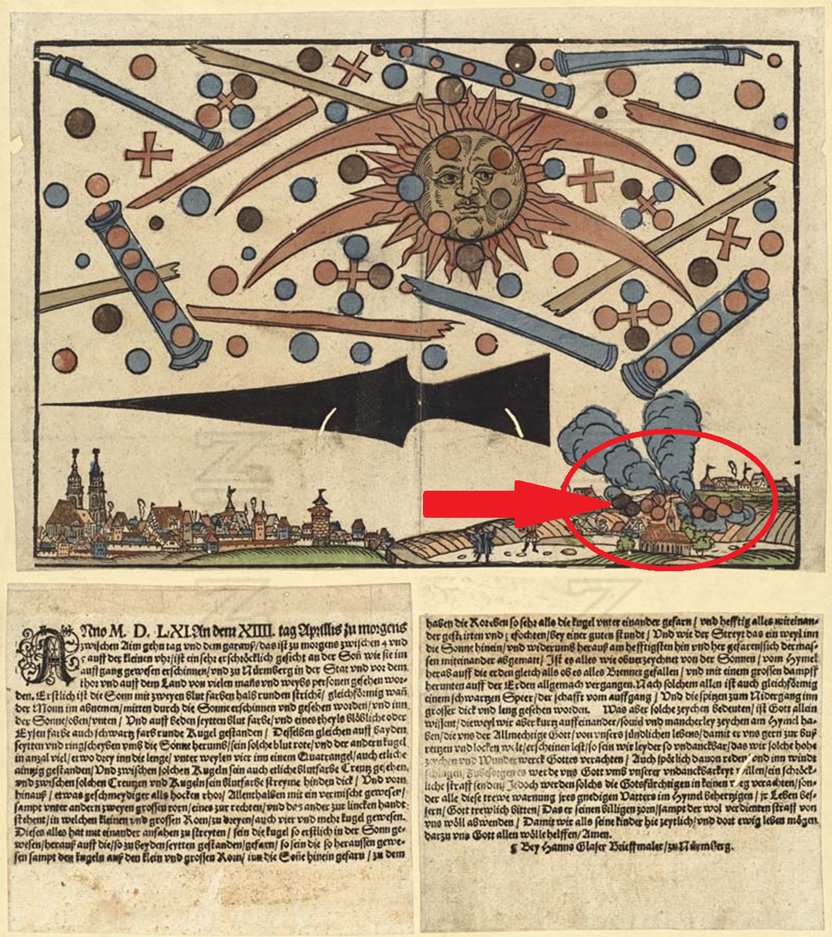 UFOs on the ground (highlighted in the woodcut image)